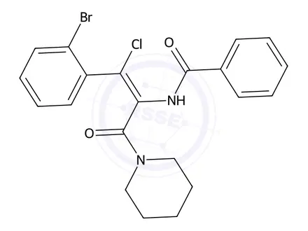 Chemical structure of (Z)-N-(1-(2-Bromophenyl)-1-chloro-3-oxo-3-(piperidin-1-yl)prop-1-en-2-yl)benzamide