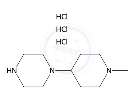 Chemical structure of 1-(1-Methylpiperidin-4-yl)piperazine Trihydrochloride