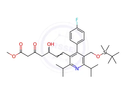 Chemical structure of Methyl rac-(E)-7-[5-tert-Butyldimethylsilyloxymethyl-2,6-diisopropyl-4-(4-fluorophenyl)-3-pyridinyl]-5-hydroxy-3-oxo-6-heptenoate