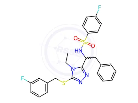 Chemical structure of N-[1-(4-Ethyl-5-{[(3-fluorophenyl)methyl]sulfanyl}-4H-1,2,4-triazol-3-yl)-2-phenylethyl]-4-fluorobenzene-1-sulfonamide
