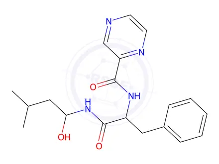 Chemical structure of pyrazine-2-carboxylic acid [1-(1-hydroxy-3-methyl-butylcarbamoyl)-2-phenyl-ethyl]amide