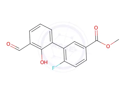 Chemical structure of 6-(2-Fluoro-5-methoxycarbonylphenyl)-2-formylphenol