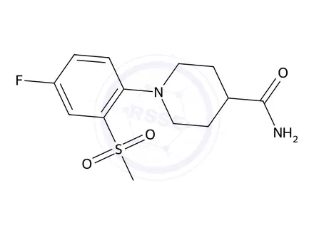 Chemical structure of 1-(4-Fluoro-2-(methylsulfonyl)phenyl)piperidine-4-carboxamide