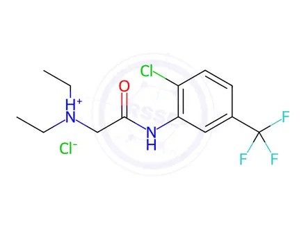 Chemical structure of Acetamide, N-[2-chloro-5-(trifluoromethyl)phenyl]-2-(diethylamino)-, hydrochloride (1:1)