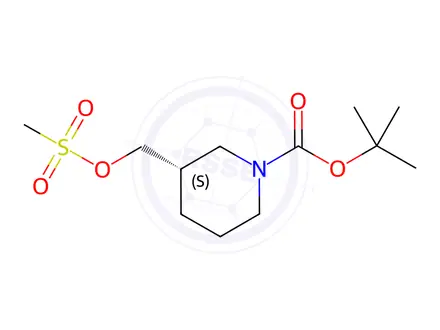 Chemical structure of (S)-[[(Methylsulfonyl)oxy]methyl]piperidine-1-carboxylic Acid tert-Butyl Ester