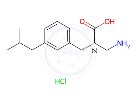 Chemical structure of (S)-3-amino-2-(3-isobutylbenzyl)propanoicacid-HCl