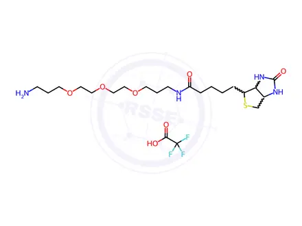 Chemical structure of (3aS,4S,6aR)-4-(8-(2-(2-(3-aminopropoxy)ethoxy)ethoxy)-5-oxooctyl)tetrahydro-1H-thieno[3,4-d]imidazol-2(3H)-one 2,2,2-trifluoroacetate