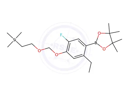Chemical structure of (2-Ethyl-5-fluoro-4-((2-(trimethylsilyl)ethoxy)methoxy)benzene)boronic acid pinacol ester, 97%