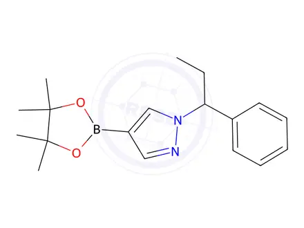Chemical structure of 1H-Pyrazole, 1-(1-phenylpropyl)-4-(4,4,5,5-tetramethyl-1,3,2-dioxaborolan-2-yl)-