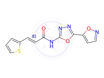 Chemical structure of N-(5-(Isoxazol-5-yl)-1,3,4-oxadiazol-2-yl)-3-(thiophen-2-yl)acrylamide