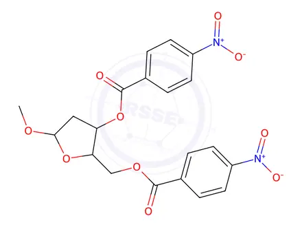 Chemical structure of (2R,3S,5S)-5-Methoxy-2-(((4-nitrobenzoyl)oxy)methyl)tetrahydrofuran-3-yl 4-nitrobenzoate