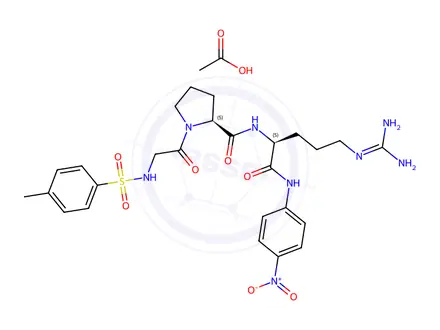 Chemical structure of (S)-N-((S)-1-Amino-5-guanidino-1-oxopentan-2-yl)-N-(4-nitrophenyl)-1-(tosylglycyl)pyrrolidine-2-carboxamide, Acetate Salt