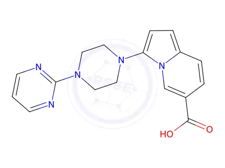 Chemical structure of 3-(4-(Pyrimidin-2-yl)piperazin-1-yl)indolizine-6-carboxylic acid