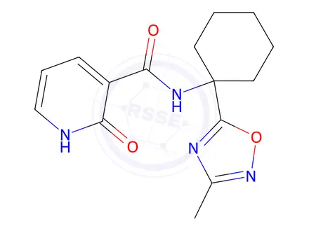 Chemical structure of N-(1-(3-methyl-1,2,4-oxadiazol-5-yl)cyclohexyl)-2-oxo-1,2-dihydropyridine-3-carboxamide