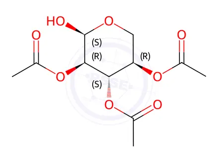 Chemical structure of (2S,3R,4S,5R)-2-hydroxytetrahydro-2H-pyran-3,4,5-triyl triacetate