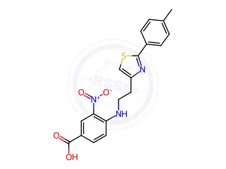 Chemical structure of 3-Nitro-4-((2-(2-(p-tolyl)thiazol-4-yl)ethyl)amino)benzoic acid