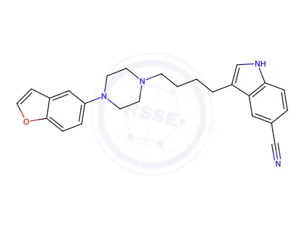 Chemical structure of 1H-Indole-5-carbonitrile, 3-[4-[4-(5-benzofuranyl)-1-piperazinyl]butyl]-