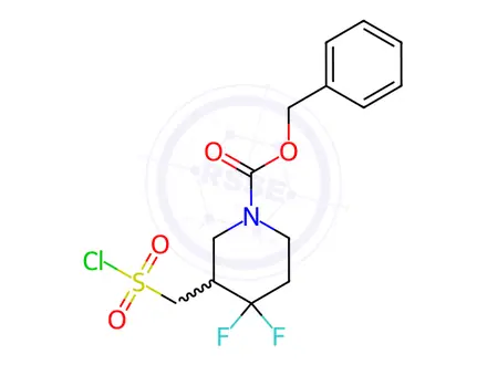 Chemical structure of BENZYL 3-[(CHLOROSULFONYL)METHYL]-4,4-DIFLUOROPIPERIDINE-1-CARBOXYLATE