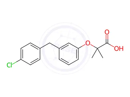 Chemical structure of 2-(3-(4-Chlorobenzyl)phenoxy)-2-methylpropanoic acid
