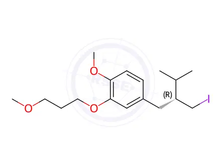 Chemical structure of 4-[(2R)-2-(iodomethyl)-3-methylbutyl]-1-methoxy-2-(3-methoxypropoxy)benzene