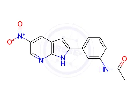 Chemical structure of N-(3-(5-Nitro-1H-pyrrolo[2,3-b]pyridin-2-yl)phenyl)acetamide