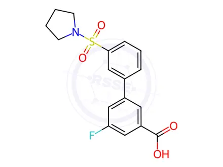 Chemical structure of 5-Fluoro-3-[3-(pyrrolidinylsulfonyl)phenyl]benzoic acid