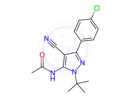 Chemical structure of N-(1-(tert-butyl)-3-(4-chlorophenyl)-4-cyano-1H-pyrazol-5-yl)acetamide