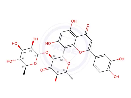 Chemical structure of 2-(3,4-Dihydroxyphenyl)-5,7-dihydroxy-8-((2S,3S,5R,6R)-5-hydroxy-6-methyl-4-oxo-3-(((2S,3R,4R,5R,6S)-3,4,5-trihydroxy-6-methyltetrahydro-2H-pyran-2-yl)oxy)tetrahydro-2H-pyran-2-yl)