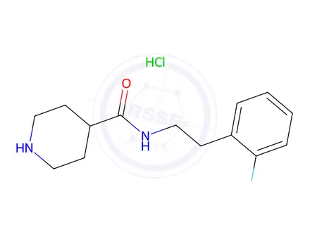 Chemical structure of N-[2-(2-fluorophenyl)ethyl]piperidine-4-carboxamide hydrochloride