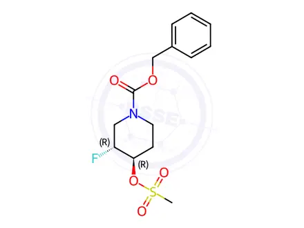 Chemical structure of benzyl Trans-3-fluoro-4-((methylsulfonyl)oxy)piperidine-1-carboxylate racemate
