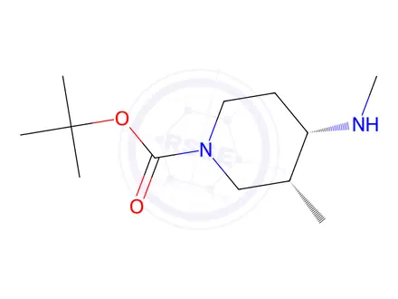 Chemical structure of Tert-butyl (3R,4S)-3-methyl-4-(methylamino)piperidine-1-carboxylate
