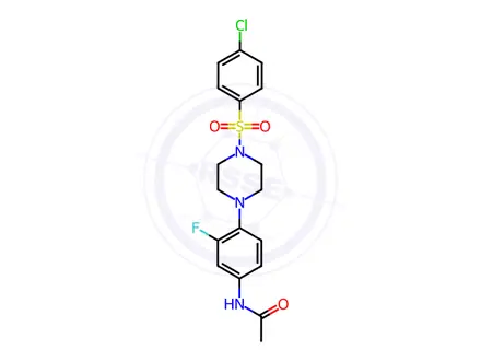 Chemical structure of N-(4-(4-((4-chlorophenyl)sulfonyl)piperazin-1-yl)-3-fluorophenyl)acetamide