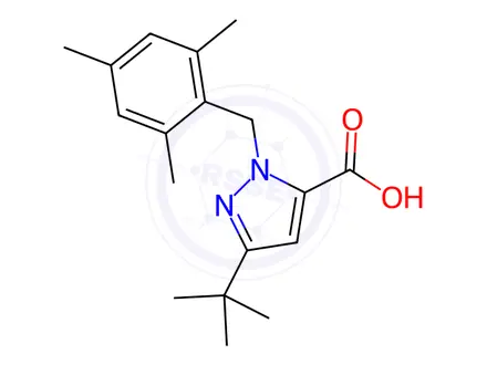 Chemical structure of 3-(TERT-BUTYL)-1-(MESITYLMETHYL)-1H-PYRAZOLE-5-CARBOXYLIC ACID