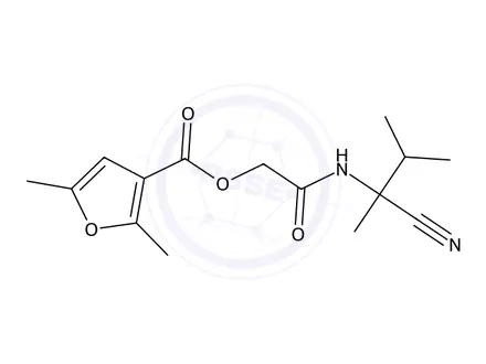 Chemical structure of 2-((2-Cyano-3-methylbutan-2-yl)amino)-2-oxoethyl 2,5-dimethylfuran-3-carboxylate
