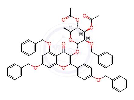 Chemical structure of 5,7-Bis-(benzyloxy)-α-(4-(benzyloxy)phenyl)-3-[3,4-di-O-acetyl-α-O-acetyl-α-L-rhamnopyranosyloxyl]-4H-chromen-4-one