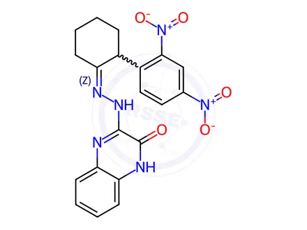 Chemical structure of 3-{2-[(1Z)-2-(2,4-dinitrophenyl)cyclohexylidene]hydrazin-1-yl}-1,2-dihydroquinoxalin-2-one