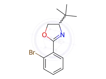 Chemical structure of Oxazole, 2-(2-bromophenyl)-4-(1,1-dimethylethyl)-4,5-dihydro-