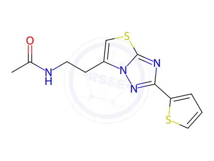 Chemical structure of N-(2-(2-(Thiophen-2-yl)thiazolo[3,2-b][1,2,4]triazol-6-yl)ethyl)acetamide