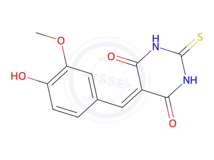 Chemical structure of 5-(4-Hydroxy-3-methoxybenzylidene)-2-thioxodihydropyrimidine-4,6(1H,5H)-dione