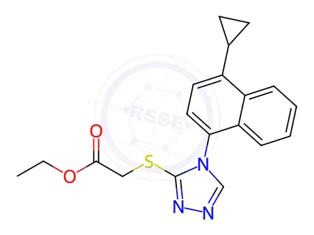 Chemical structure of Acetic acid, 2-[[4-(4-cyclopropyl-1-naphthalenyl)-4H-1,2,4-triazol-3-yl]thio]-, ethyl ester