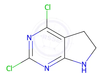 Chemical structure of 5H-Pyrrolo[2,3-d]pyrimidine, 2,4-dichloro-6,7-dihydro-