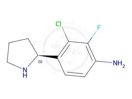 Chemical structure of (S)-3-chloro-2-fluoro-4-(pyrrolidin-2-yl)aniline