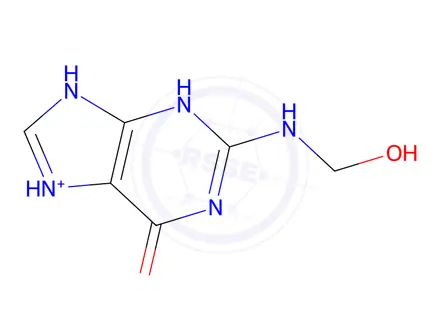 Chemical structure of 2-((hydroxymethyl)amino)-6-oxo-6,9-dihydro-3H-purin-7-ium