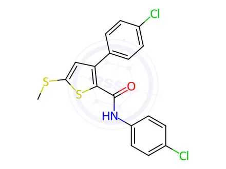 Chemical structure of N,3-Bis(4-chlorophenyl)-5-(methylsulfanyl)thiophene-2-carboxamide
