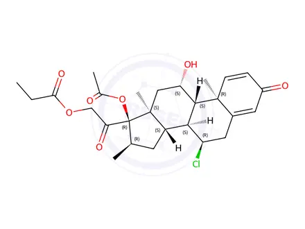 Chemical structure of 2-((7R,8S,9S,10R,11S,13S,14S,16R,17R)-17-Acetoxy-7-chloro-11-hydroxy-10,13,16-trimethyl-3-oxo-6,7,8,9,10,11,12,13,14,15,16,17-dodecahydro-3H-cyclopenta[a]phenanthren-17-yl)-2-oxoethyl propionate