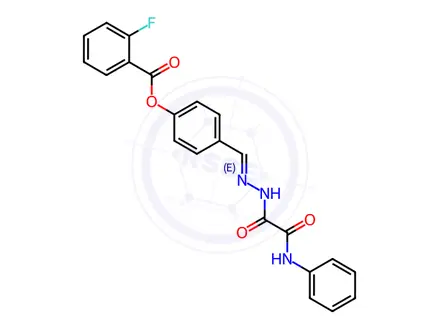 Chemical structure of 4-((2-(2-oxo-2-(Phenylamino)acetyl)hydrazono)methyl)phenyl 2-fluorobenzoate