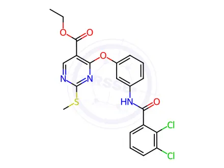 Chemical structure of Ethyl 4-[3-(2,3-dichlorobenzamido)phenoxy]-2-(methylsulfanyl)pyrimidine-5-carboxylate