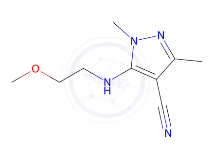 Chemical structure of 5-((2-Methoxyethyl)amino)-1,3-dimethyl-1h-pyrazole-4-carbonitrile