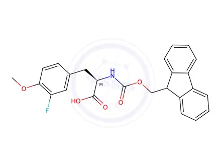 Chemical structure of (2R)-2-({[(9H-fluoren-9-yl)methoxy]carbonyl}amino)-3-(3-fluoro-4-methoxyphenyl)propanoic acid
