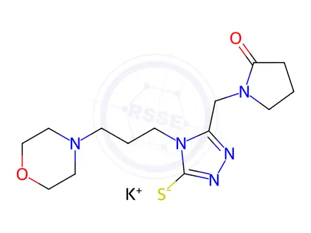 Chemical structure of Potassium 4-(3-Morpholinopropyl)-5-[(2-oxopyrrolidin-1-yl)methyl]-4H-1,2,4-triazole-3-thiolate